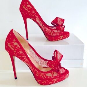 Valentino red lace heels
